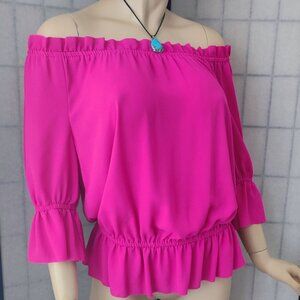 Nwot Lauren Ralph Lauren Hot Indian Pink Off-Shoulder Ruffle Blouse Sz PM
